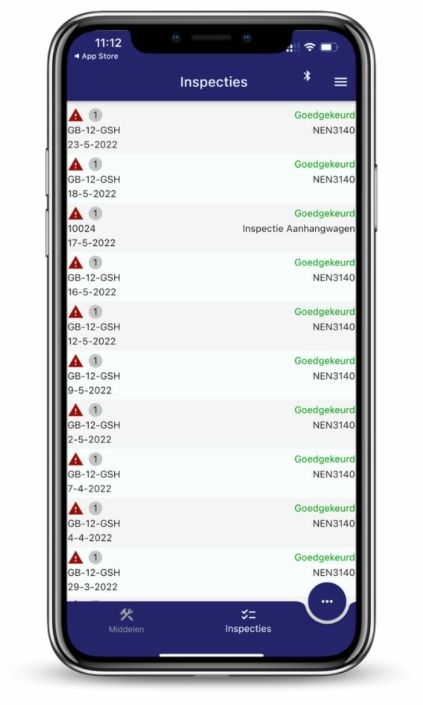 Inspectie overzicht Gereedschapbeheer.nl app mobiel